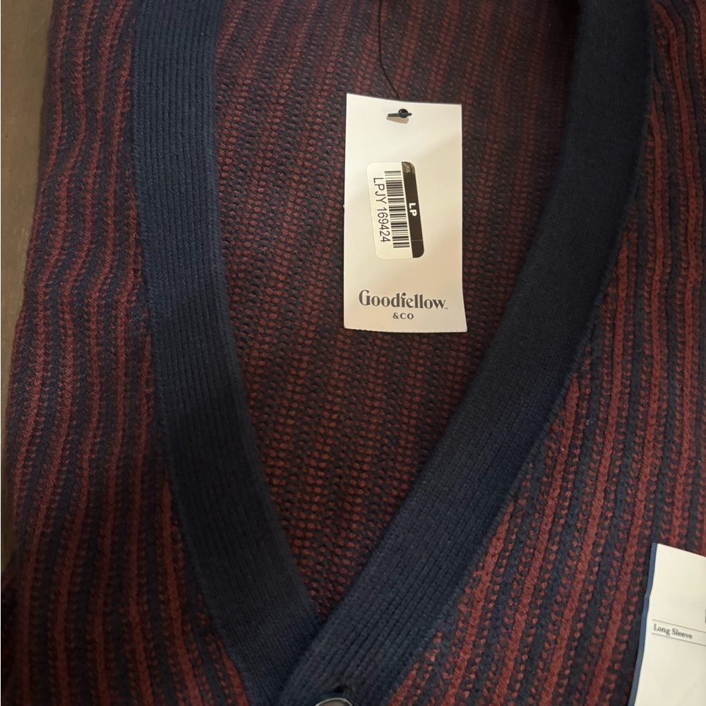 Men's Goodfellow & Co Burgundy Stripe Cardigan Sweater Multiple sizes S to XXL - Picture 8 of 11